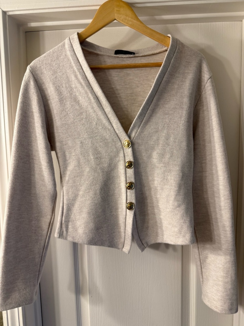 Zara Light Beige Knit Button-Front Cardigan with Gold Buttons
